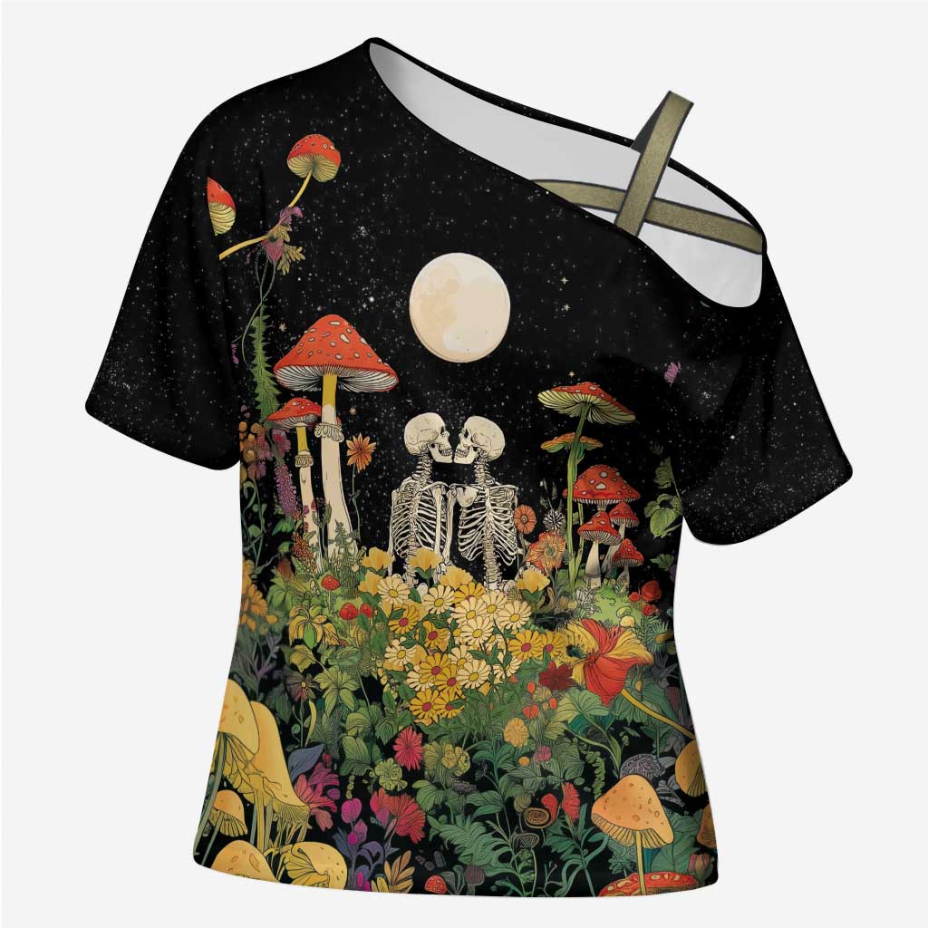 Skeleton Lovers Cross Shoulder Shirt Hippie Gothic Aesthetic - Wonder Print Shop