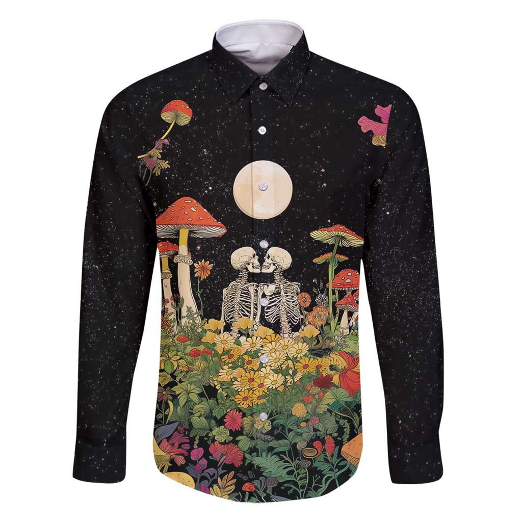 Skeleton Lovers Family Matching Long Sleeve Bodycon Dress and Hawaiian Shirt Hippie Gothic Aesthetic - Wonder Print Shop