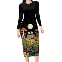 Skeleton Lovers Family Matching Long Sleeve Bodycon Dress and Hawaiian Shirt Hippie Gothic Aesthetic - Wonder Print Shop