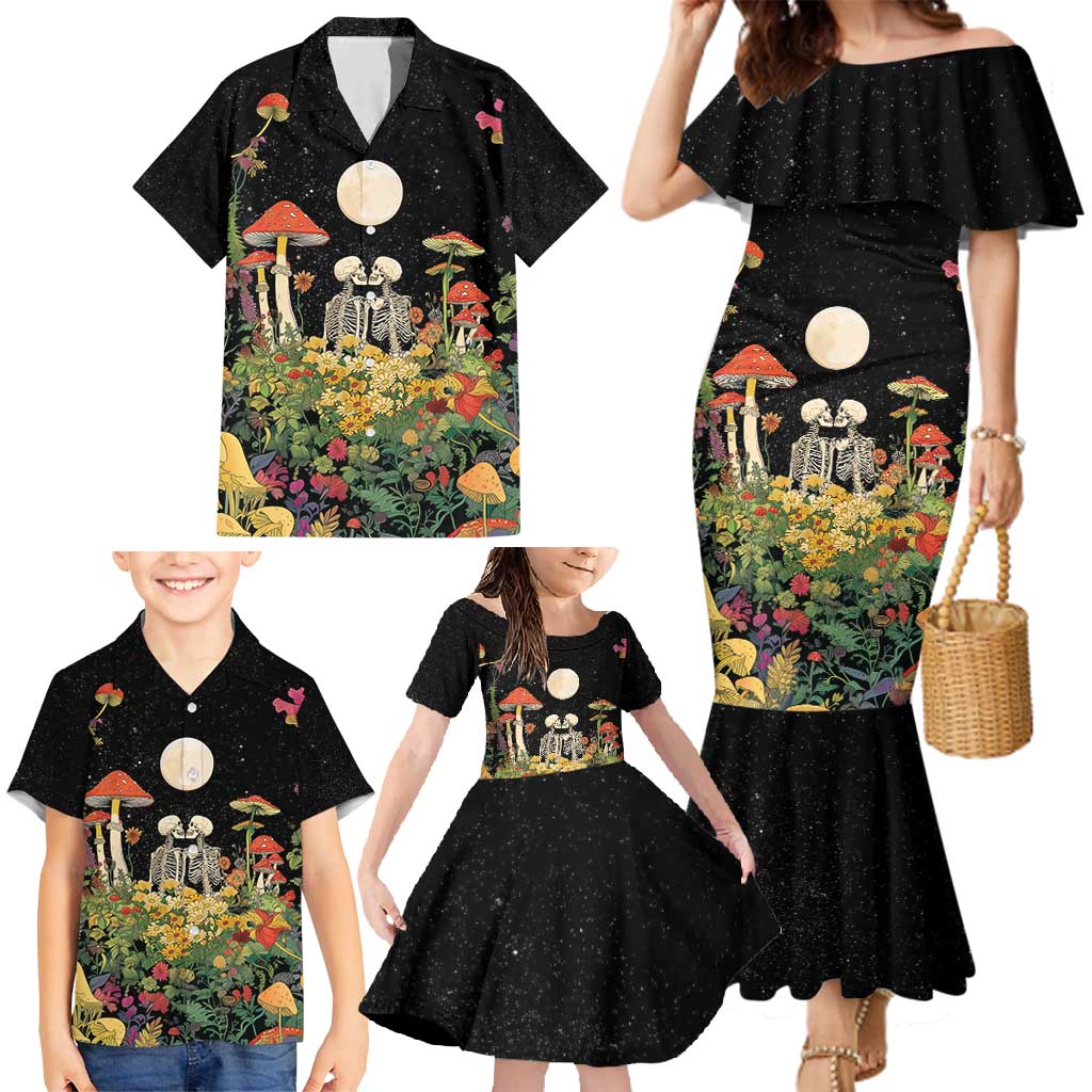 Skeleton Lovers Family Matching Mermaid Dress and Hawaiian Shirt Hippie Gothic Aesthetic - Wonder Print Shop