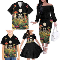 Skeleton Lovers Family Matching Off The Shoulder Long Sleeve Dress and Hawaiian Shirt Hippie Gothic Aesthetic - Wonder Print Shop