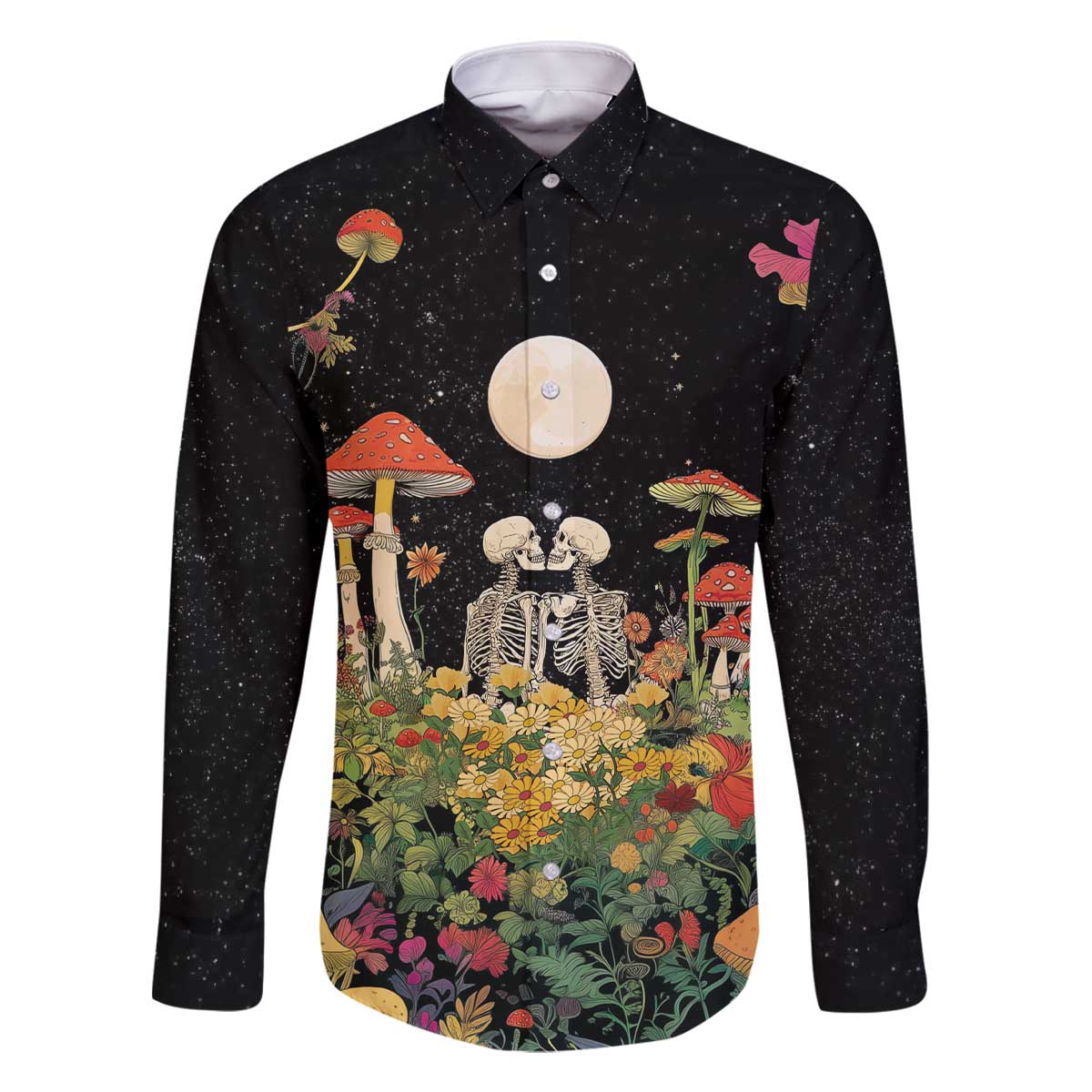 Skeleton Lovers Family Matching Off The Shoulder Long Sleeve Dress and Hawaiian Shirt Hippie Gothic Aesthetic - Wonder Print Shop