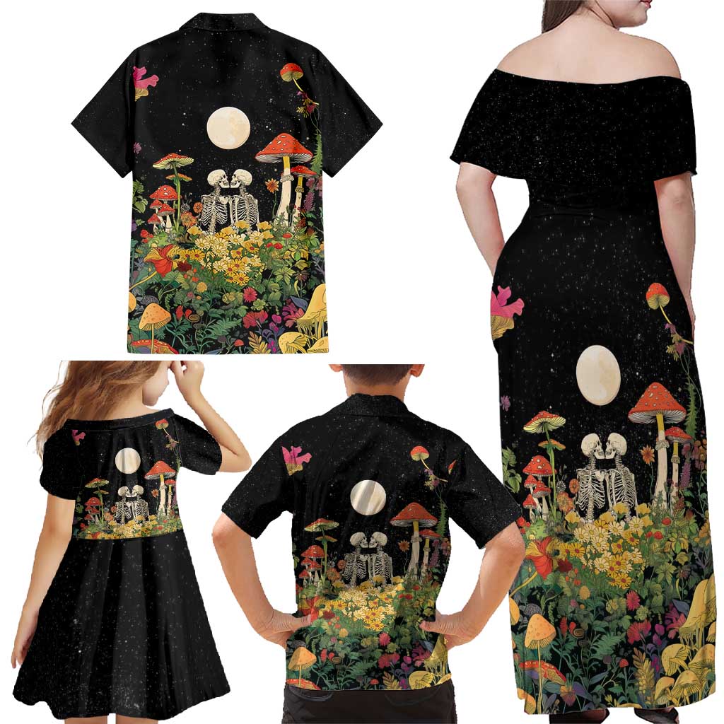 Skeleton Lovers Family Matching Off Shoulder Maxi Dress and Hawaiian Shirt Hippie Gothic Aesthetic - Wonder Print Shop