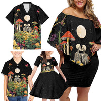 Skeleton Lovers Family Matching Off Shoulder Short Dress and Hawaiian Shirt Hippie Gothic Aesthetic - Wonder Print Shop