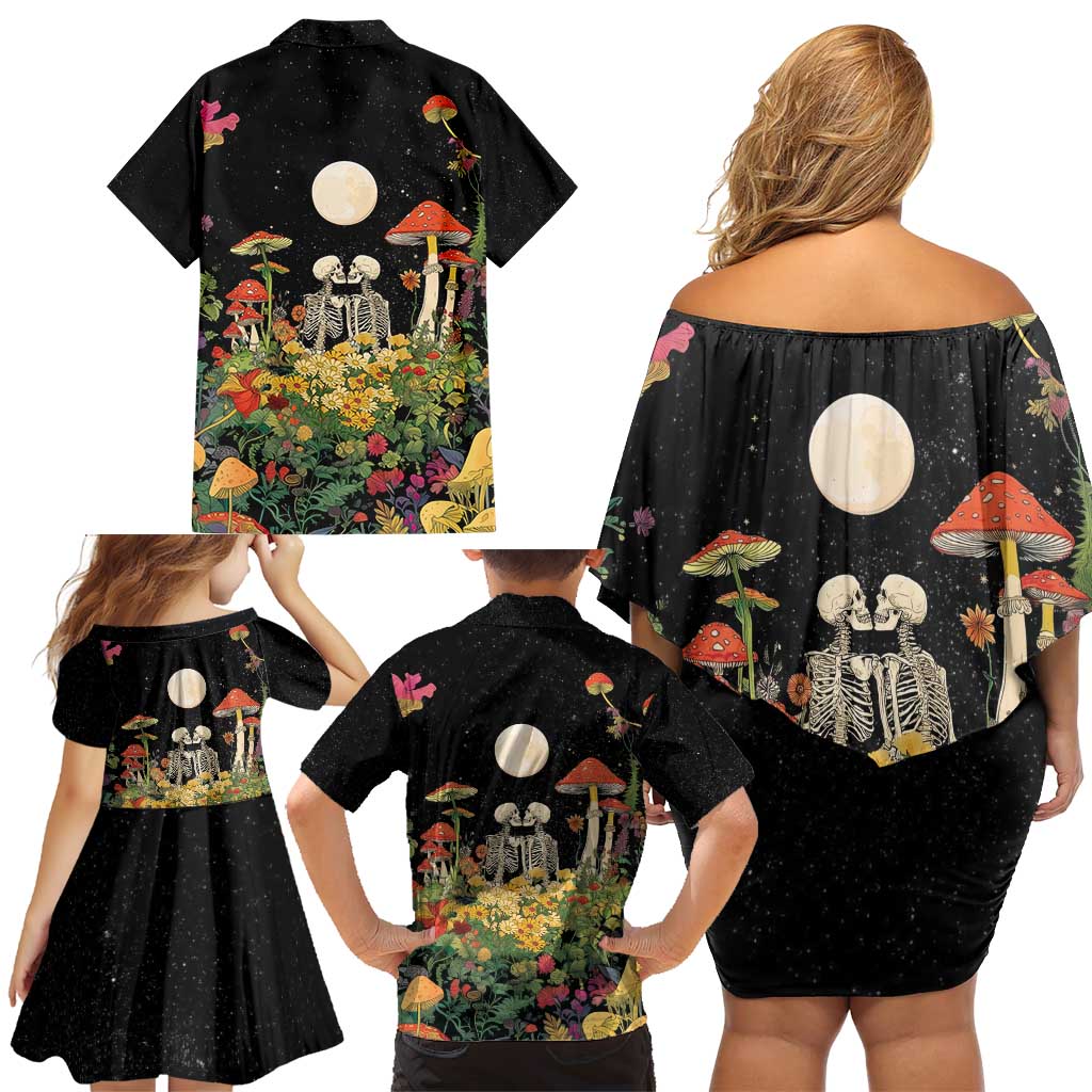 Skeleton Lovers Family Matching Off Shoulder Short Dress and Hawaiian Shirt Hippie Gothic Aesthetic - Wonder Print Shop