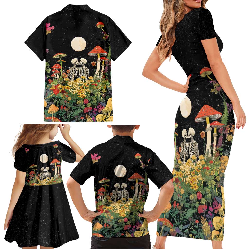 Skeleton Lovers Family Matching Short Sleeve Bodycon Dress and Hawaiian Shirt Hippie Gothic Aesthetic - Wonder Print Shop