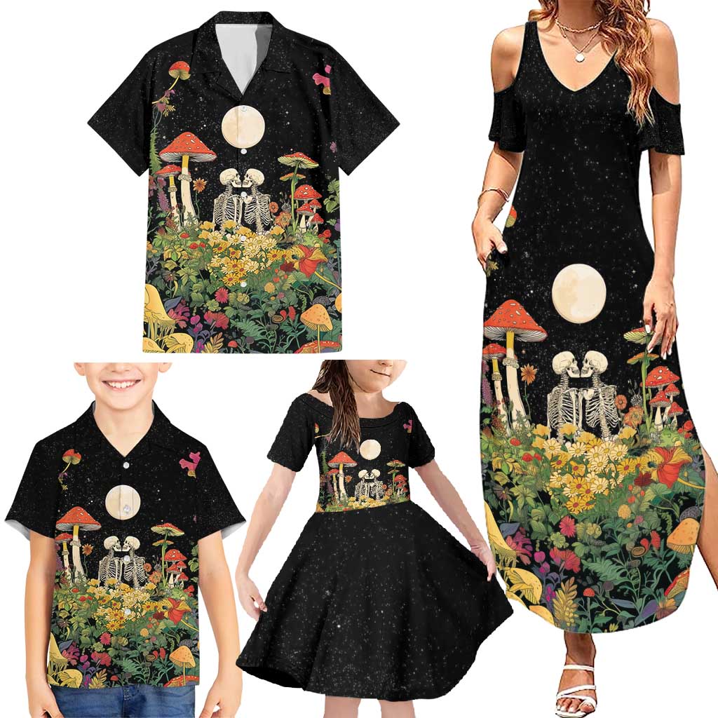 Skeleton Lovers Family Matching Summer Maxi Dress and Hawaiian Shirt Hippie Gothic Aesthetic - Wonder Print Shop