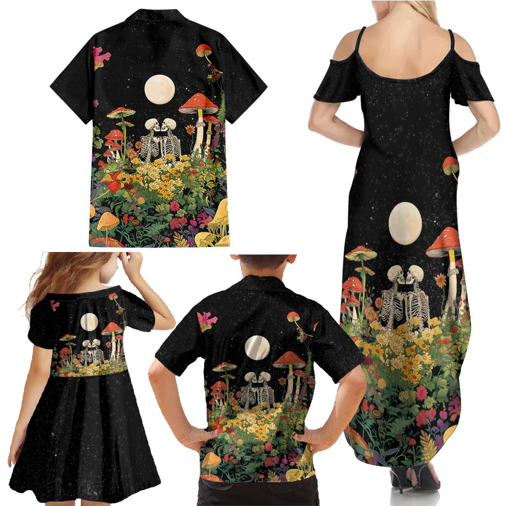 Skeleton Lovers Family Matching Summer Maxi Dress and Hawaiian Shirt Hippie Gothic Aesthetic - Wonder Print Shop