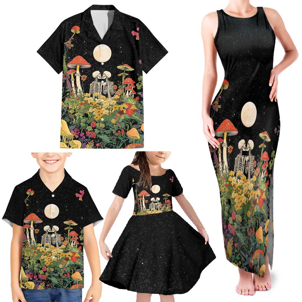 Skeleton Lovers Family Matching Tank Maxi Dress and Hawaiian Shirt Hippie Gothic Aesthetic - Wonder Print Shop