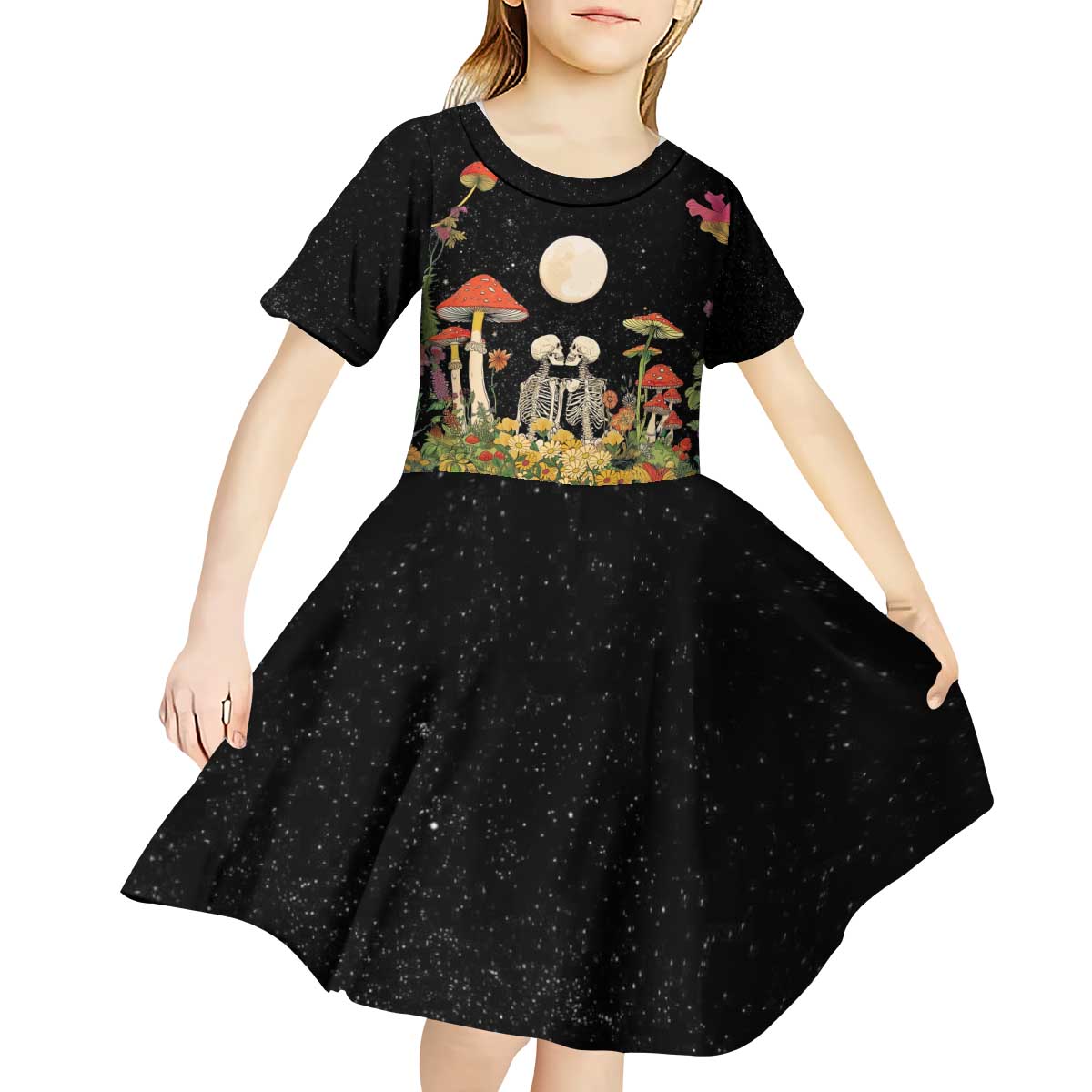 Skeleton Lovers Kid Short Sleeve Dress Hippie Gothic Aesthetic - Wonder Print Shop