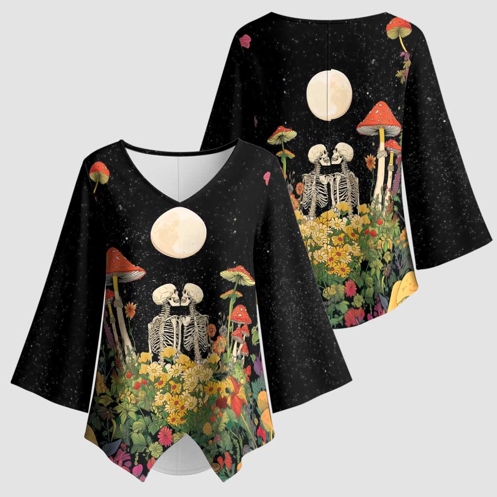 Skeleton Lovers Kimono Sleeve Blouse Hippie Gothic Aesthetic - Wonder Print Shop