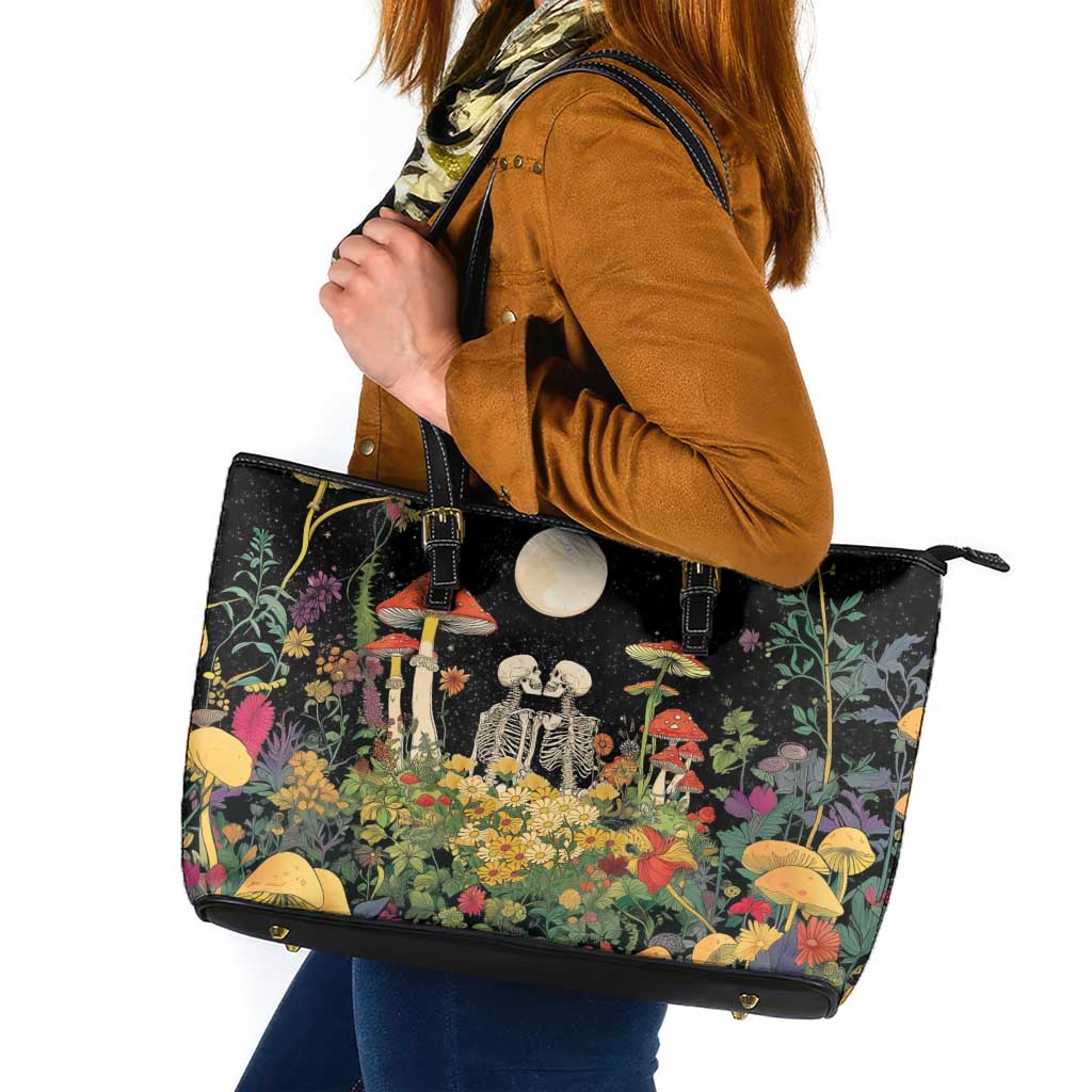 Skeleton Lovers Leather Tote Bag Hippie Gothic Aesthetic - Wonder Print Shop