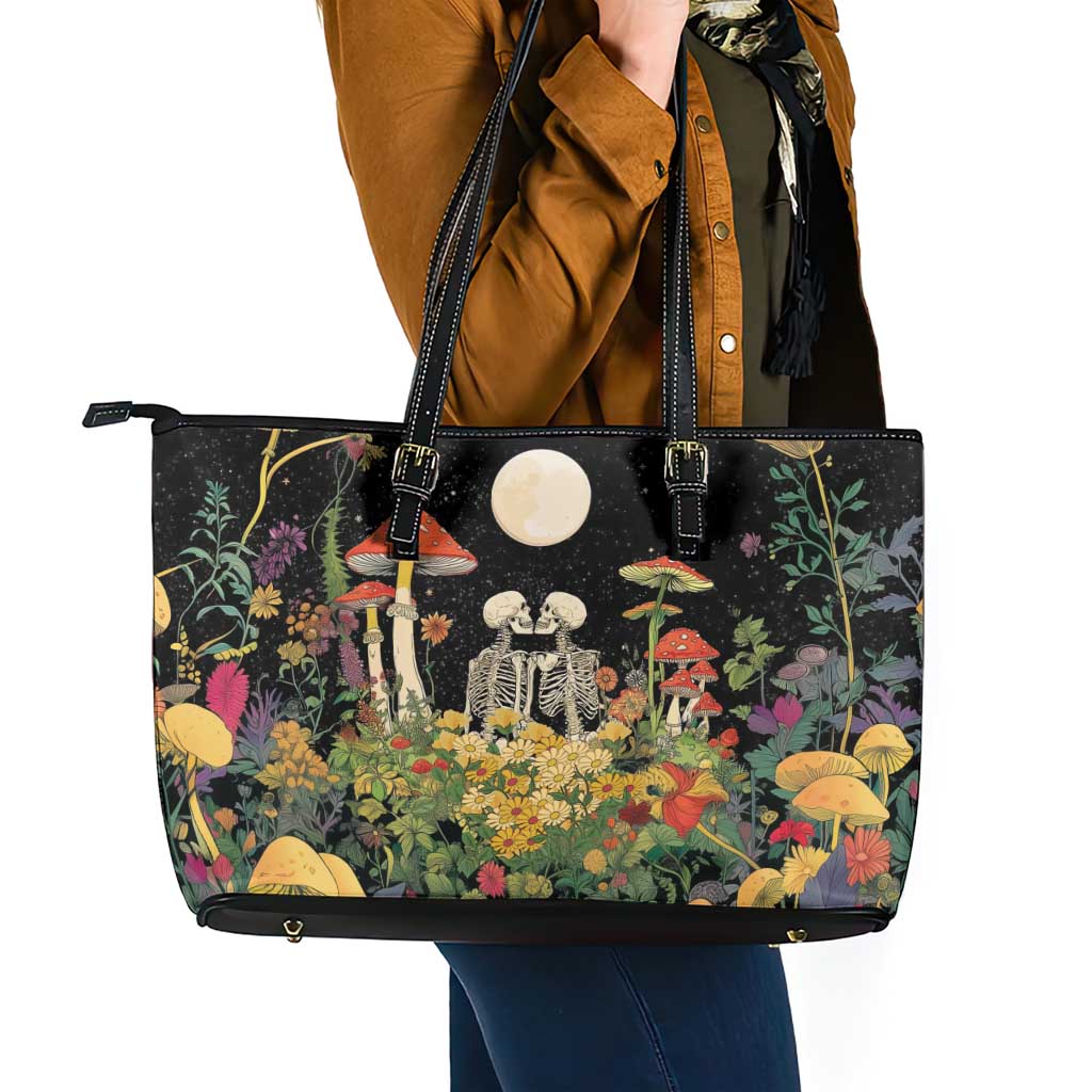 Skeleton Lovers Leather Tote Bag Hippie Gothic Aesthetic - Wonder Print Shop