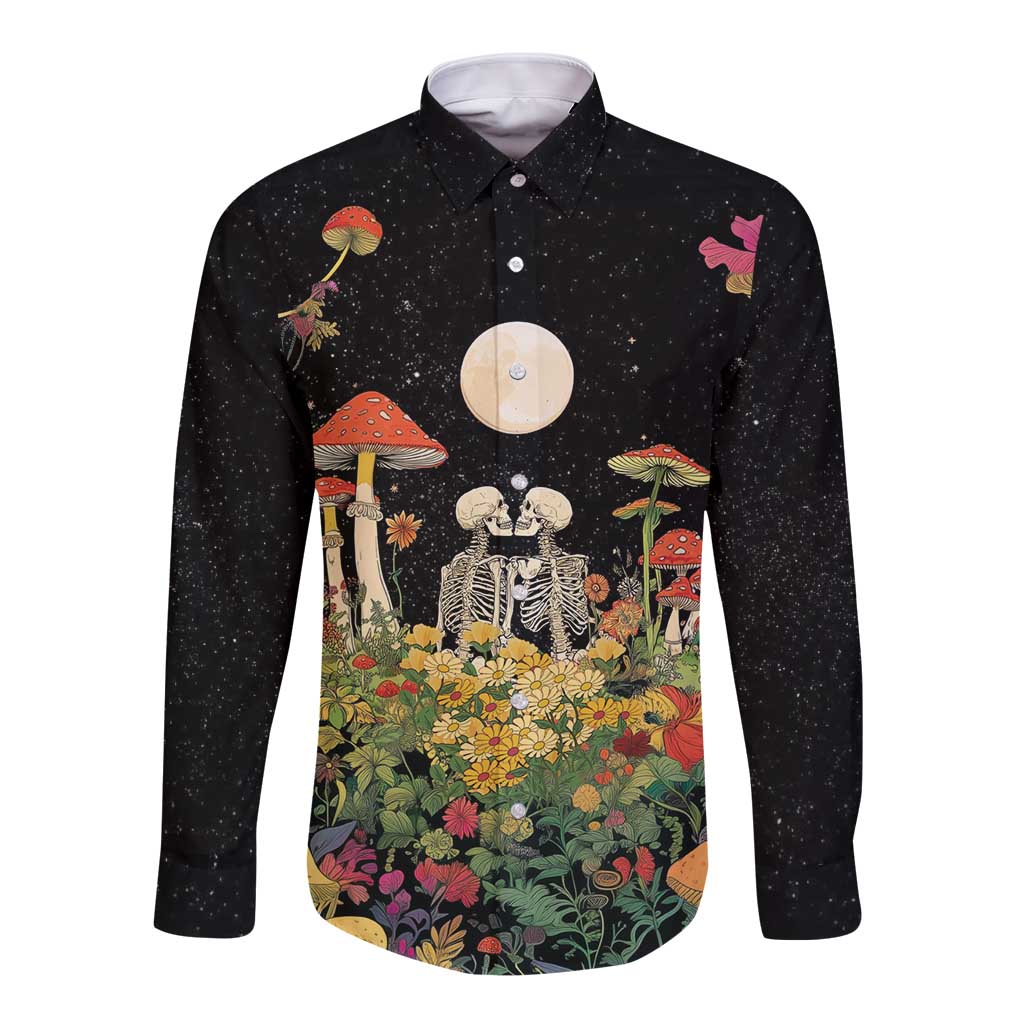 Skeleton Lovers Long Sleeve Button Shirt Hippie Gothic Aesthetic - Wonder Print Shop