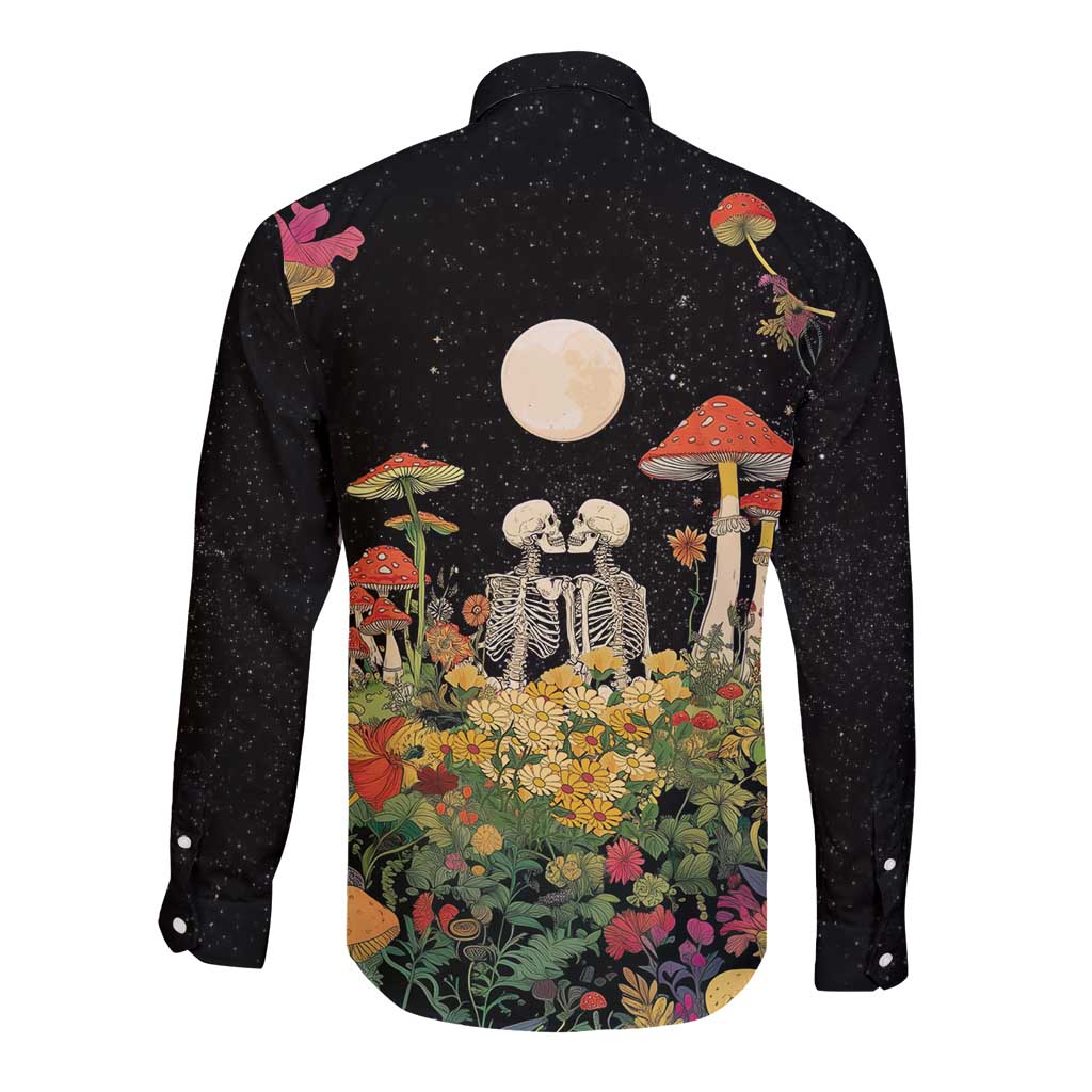 Skeleton Lovers Long Sleeve Button Shirt Hippie Gothic Aesthetic - Wonder Print Shop