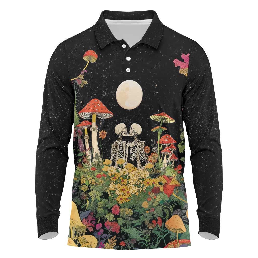 Skeleton Lovers Long Sleeve Polo Shirt Hippie Gothic Aesthetic - Wonder Print Shop