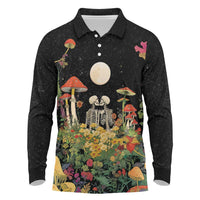 Skeleton Lovers Long Sleeve Polo Shirt Hippie Gothic Aesthetic - Wonder Print Shop