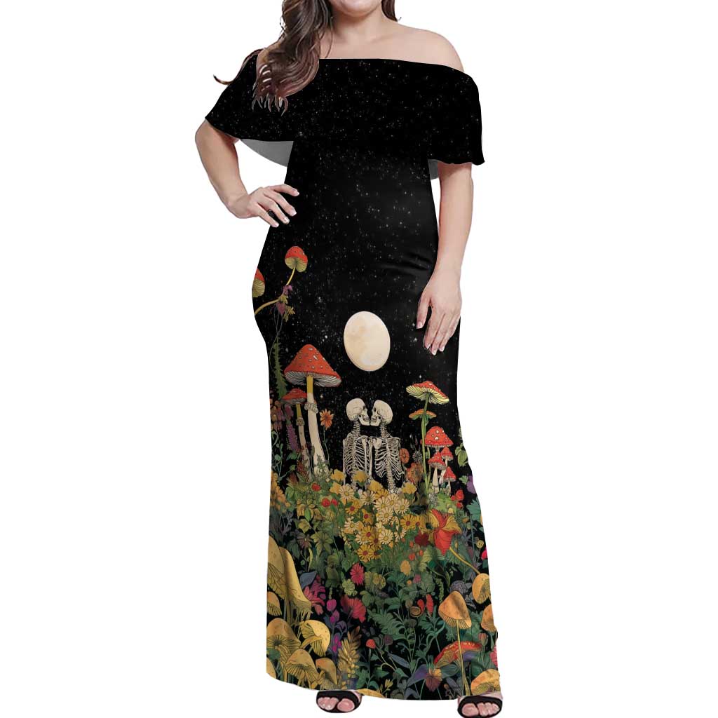 Skeleton Lovers Off Shoulder Maxi Dress Hippie Gothic Aesthetic - Wonder Print Shop