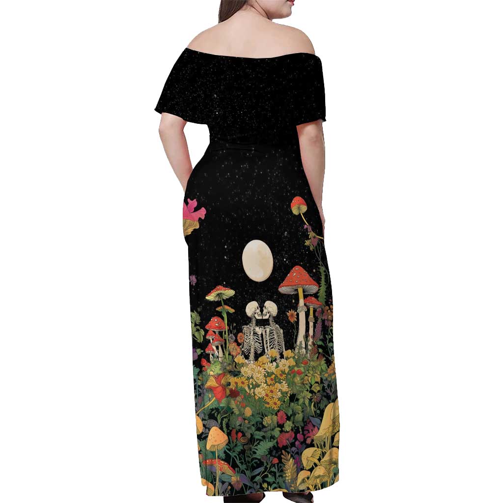 Skeleton Lovers Off Shoulder Maxi Dress Hippie Gothic Aesthetic - Wonder Print Shop