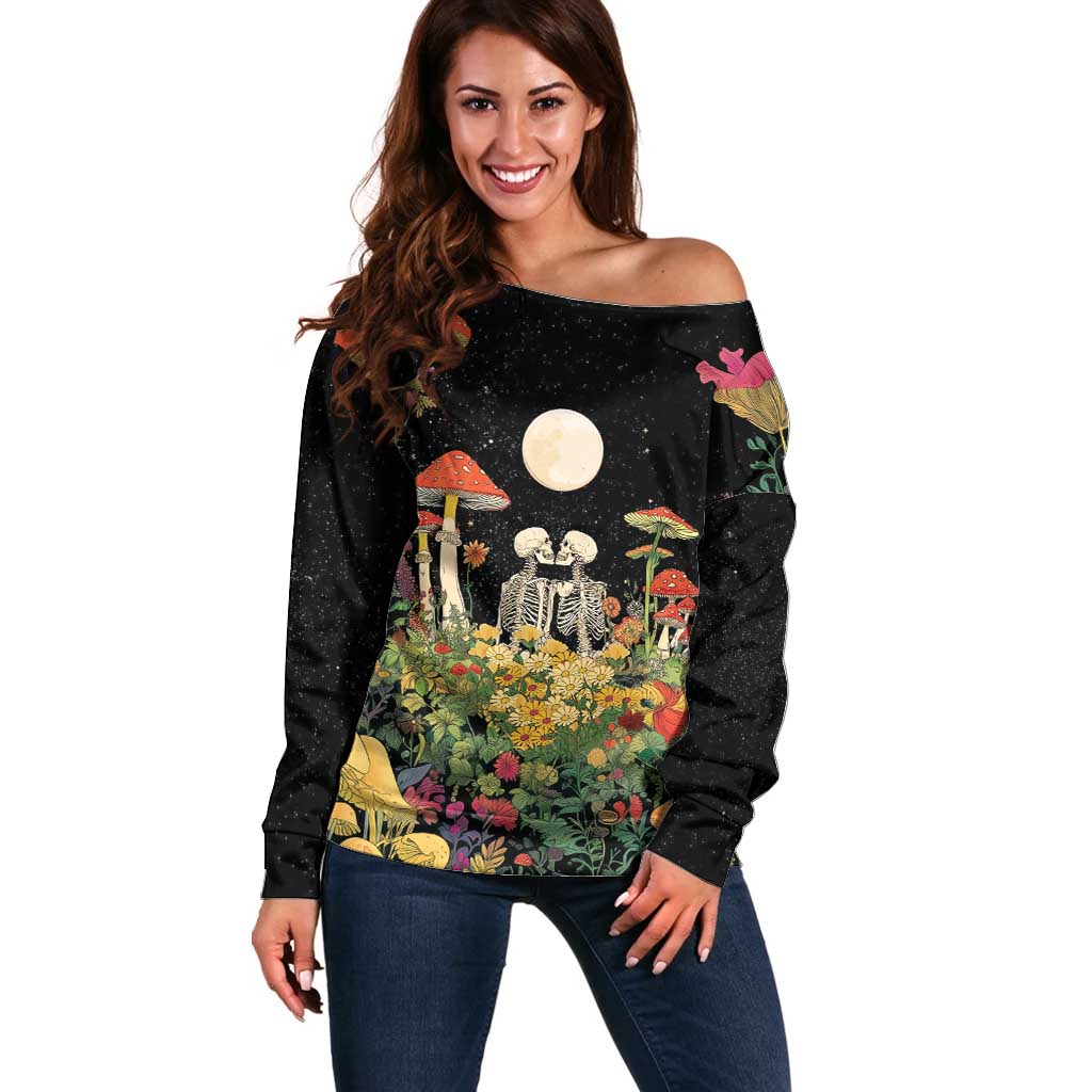 Skeleton Lovers Off Shoulder Sweater Hippie Gothic Aesthetic - Wonder Print Shop