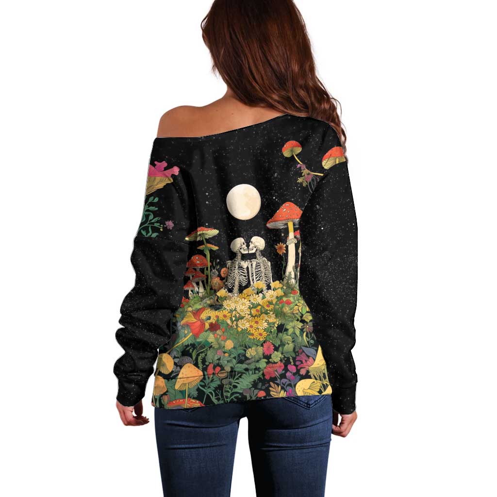 Skeleton Lovers Off Shoulder Sweater Hippie Gothic Aesthetic - Wonder Print Shop