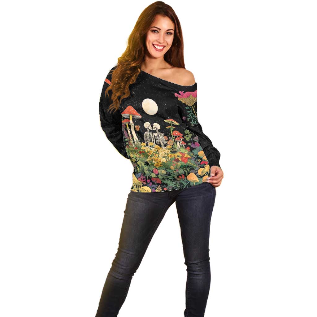 Skeleton Lovers Off Shoulder Sweater Hippie Gothic Aesthetic - Wonder Print Shop