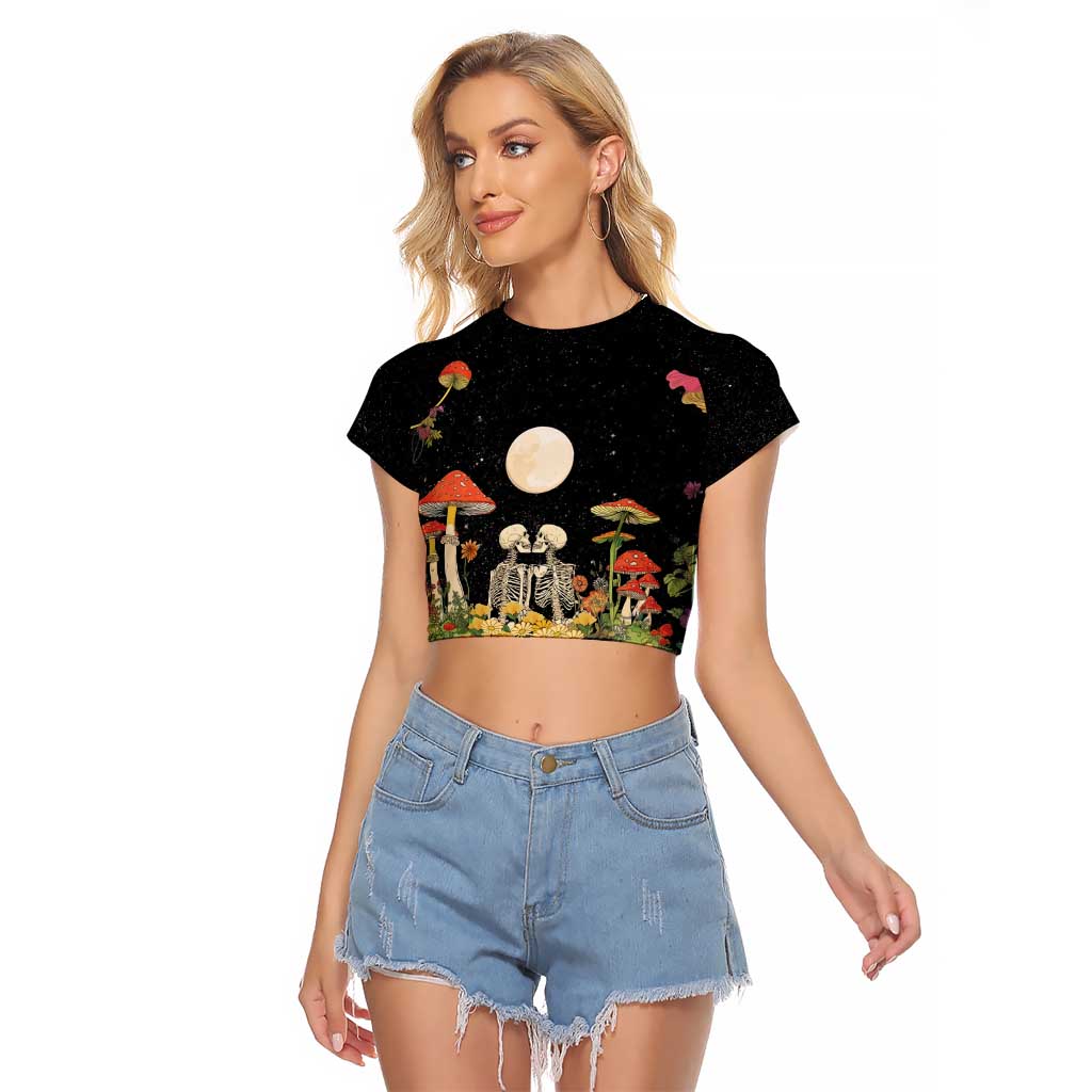 Skeleton Lovers Raglan Cropped T Shirt Hippie Gothic Aesthetic - Wonder Print Shop
