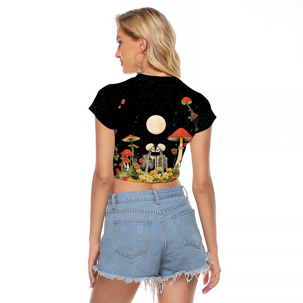 Skeleton Lovers Raglan Cropped T Shirt Hippie Gothic Aesthetic - Wonder Print Shop