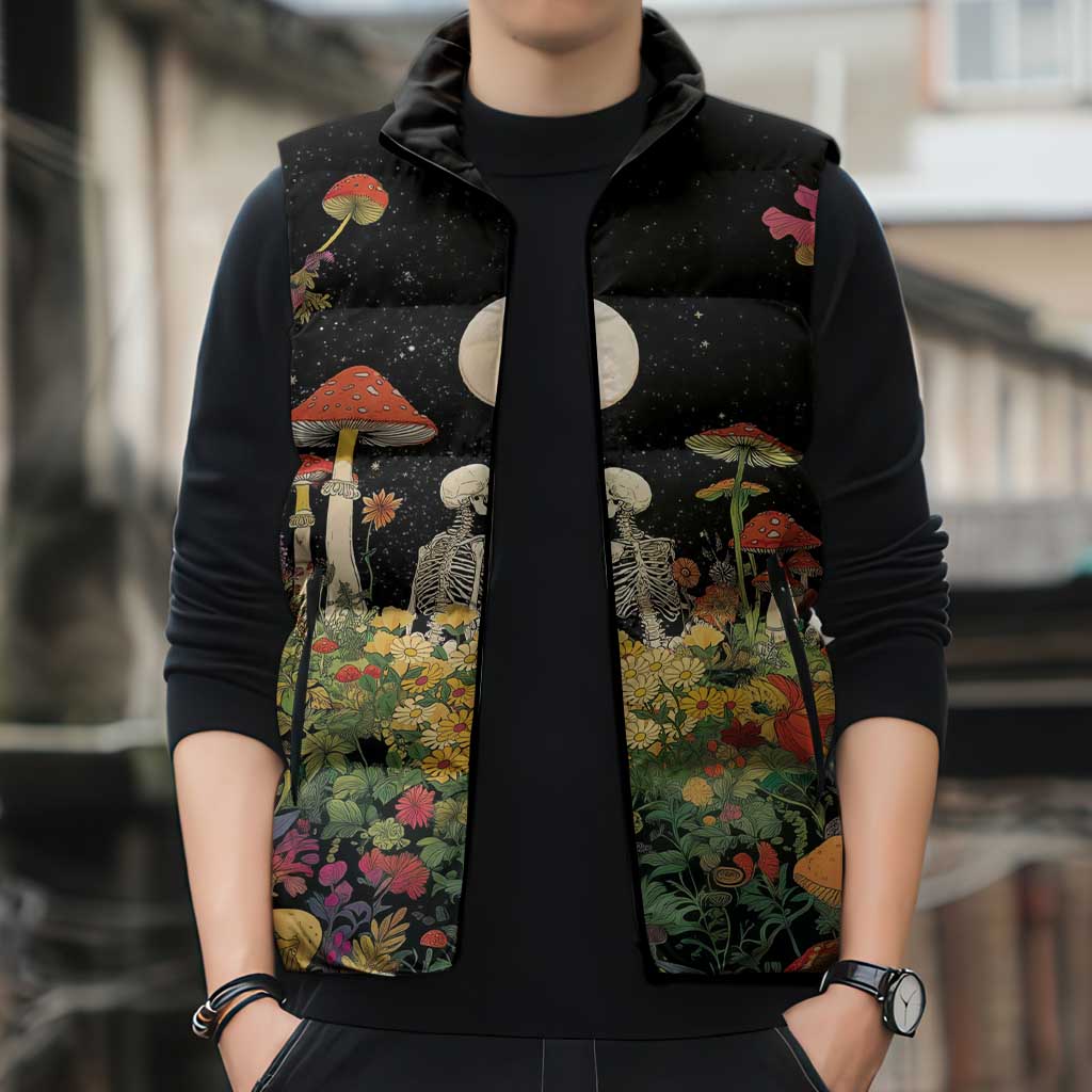 Skeleton Lovers Sleeveless Puffer Jacket Hippie Gothic Aesthetic - Wonder Print Shop