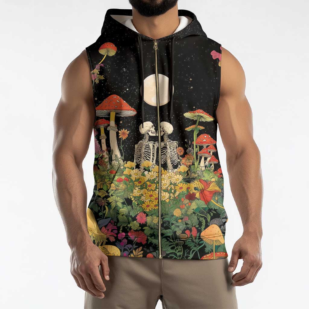 Skeleton Lovers Sleeveless Zip Hoodie Hippie Gothic Aesthetic - Wonder Print Shop