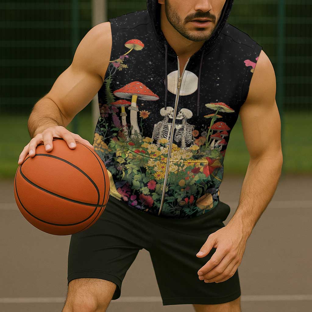 Skeleton Lovers Sleeveless Zip Hoodie Hippie Gothic Aesthetic - Wonder Print Shop