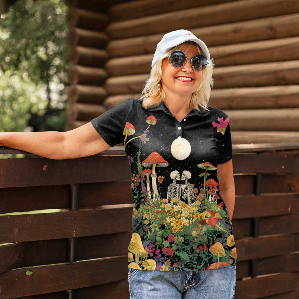 Skeleton Lovers Women Polo Shirt Hippie Gothic Aesthetic - Wonder Print Shop