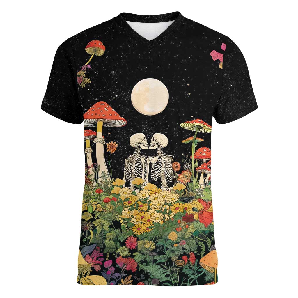 Skeleton Lovers Women V-Neck T-Shirt Hippie Gothic Aesthetic - Wonder Print Shop