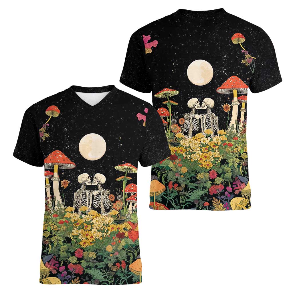Skeleton Lovers Women V-Neck T-Shirt Hippie Gothic Aesthetic - Wonder Print Shop
