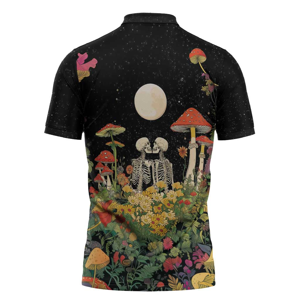 Skeleton Lovers Zipper Polo Shirt Hippie Gothic Aesthetic - Wonder Print Shop