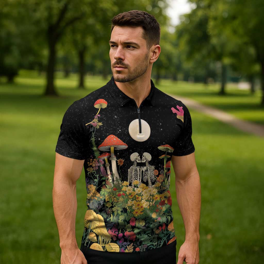 Skeleton Lovers Zipper Polo Shirt Hippie Gothic Aesthetic - Wonder Print Shop