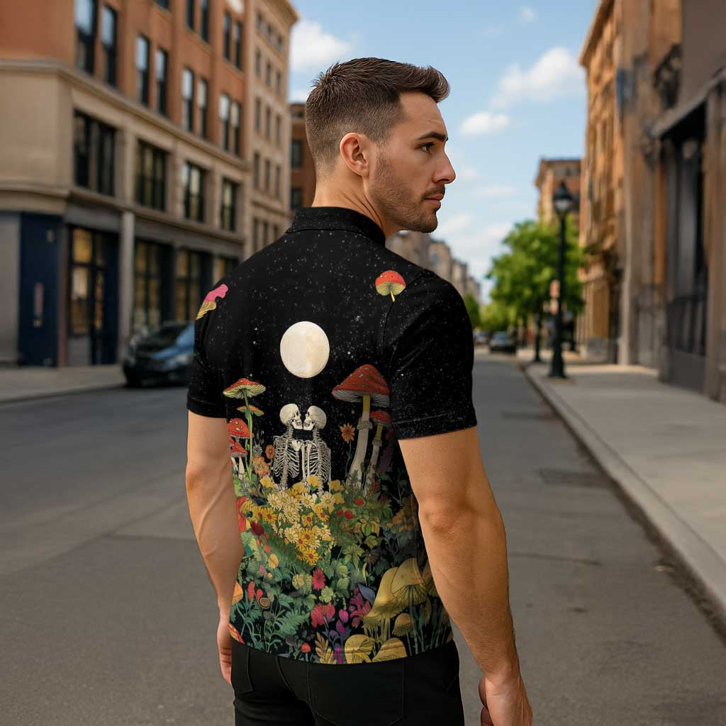 Skeleton Lovers Zipper Polo Shirt Hippie Gothic Aesthetic - Wonder Print Shop