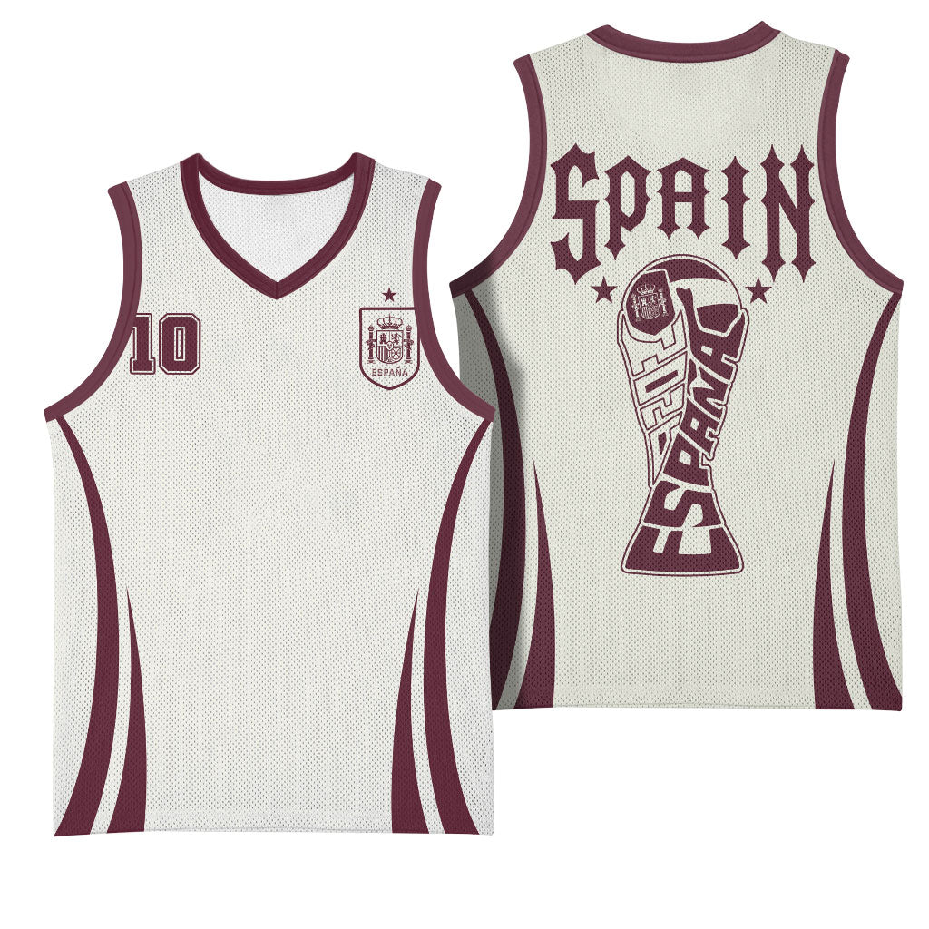 Custom World Football 2026 Spain Basketball Jersey Come On Spain Beige Version