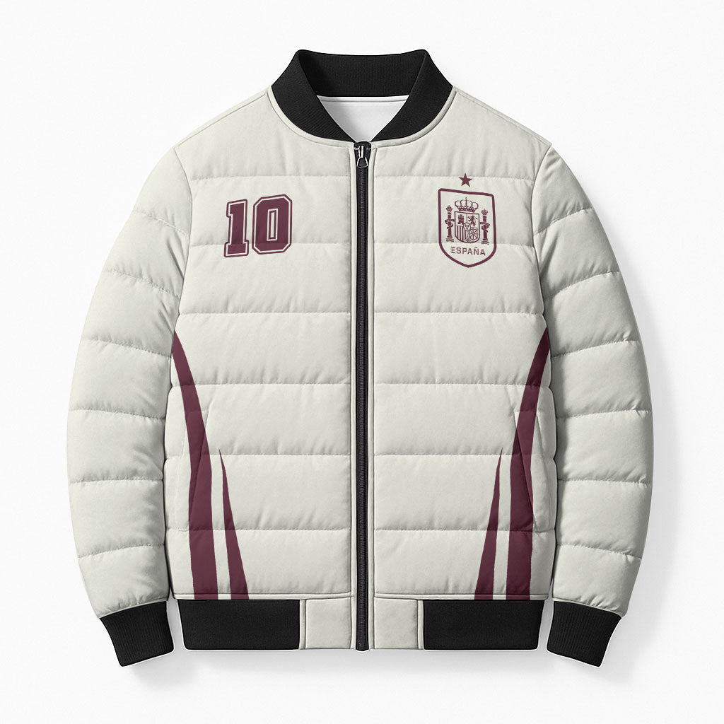 Custom World Football 2026 Spain Bomber Puffer Jacket Come On Spain Beige Version