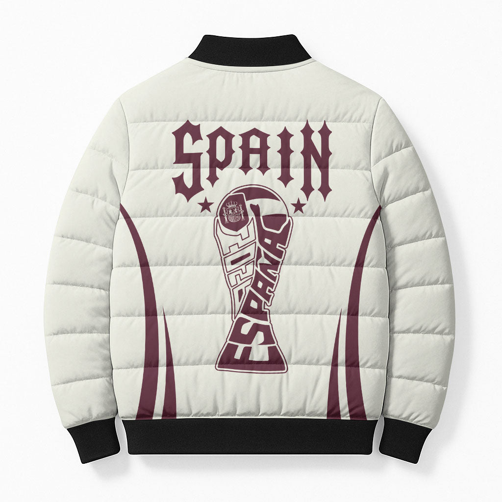 Custom World Football 2026 Spain Bomber Puffer Jacket Come On Spain Beige Version