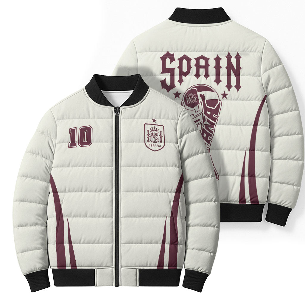 Custom World Football 2026 Spain Bomber Puffer Jacket Come On Spain Beige Version