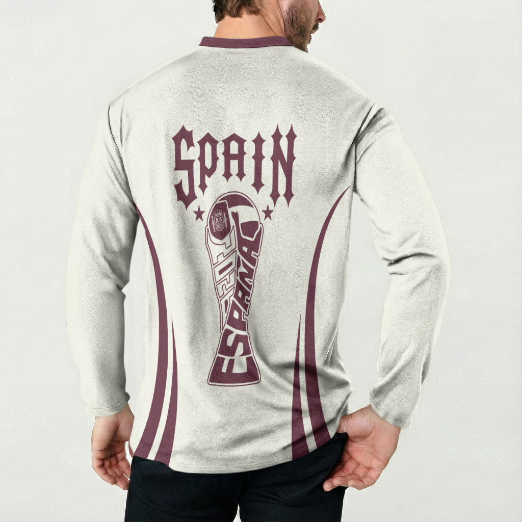 Custom World Football 2026 Spain Button Sweatshirt Come On Spain Beige Version