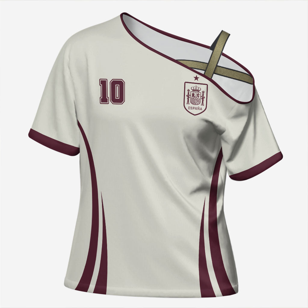 Custom World Football 2026 Spain Cross Shoulder Shirt Come On Spain Beige Version