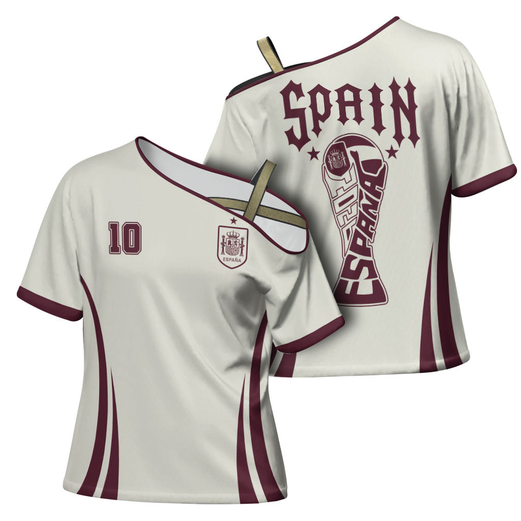 Custom World Football 2026 Spain Cross Shoulder Shirt Come On Spain Beige Version