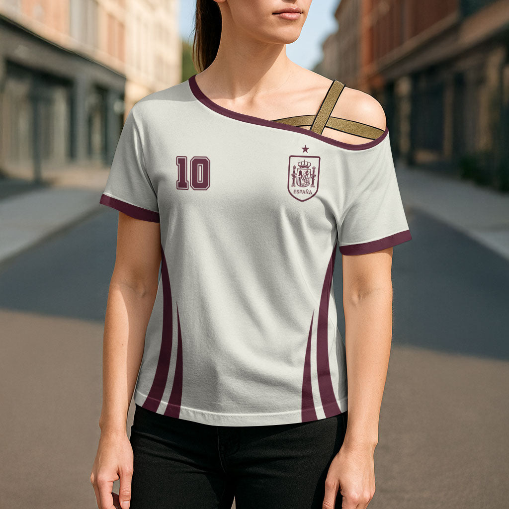 Custom World Football 2026 Spain Cross Shoulder Shirt Come On Spain Beige Version