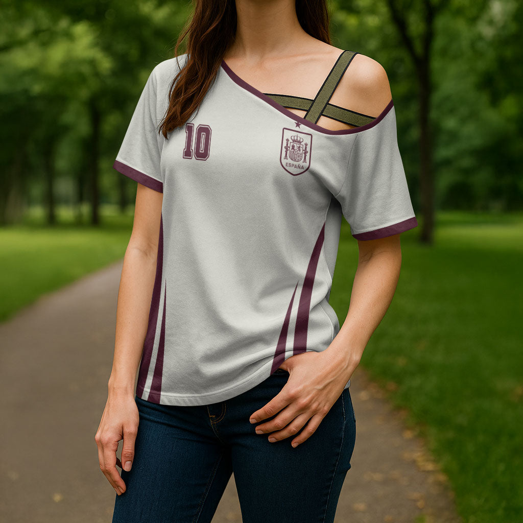 Custom World Football 2026 Spain Cross Shoulder Shirt Come On Spain Beige Version