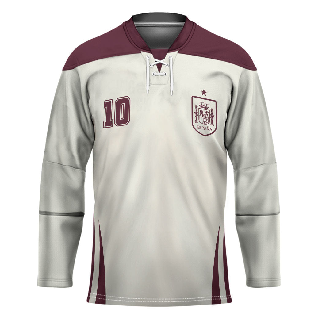 Custom World Football 2026 Spain Hockey Jersey Come On Spain Beige Version