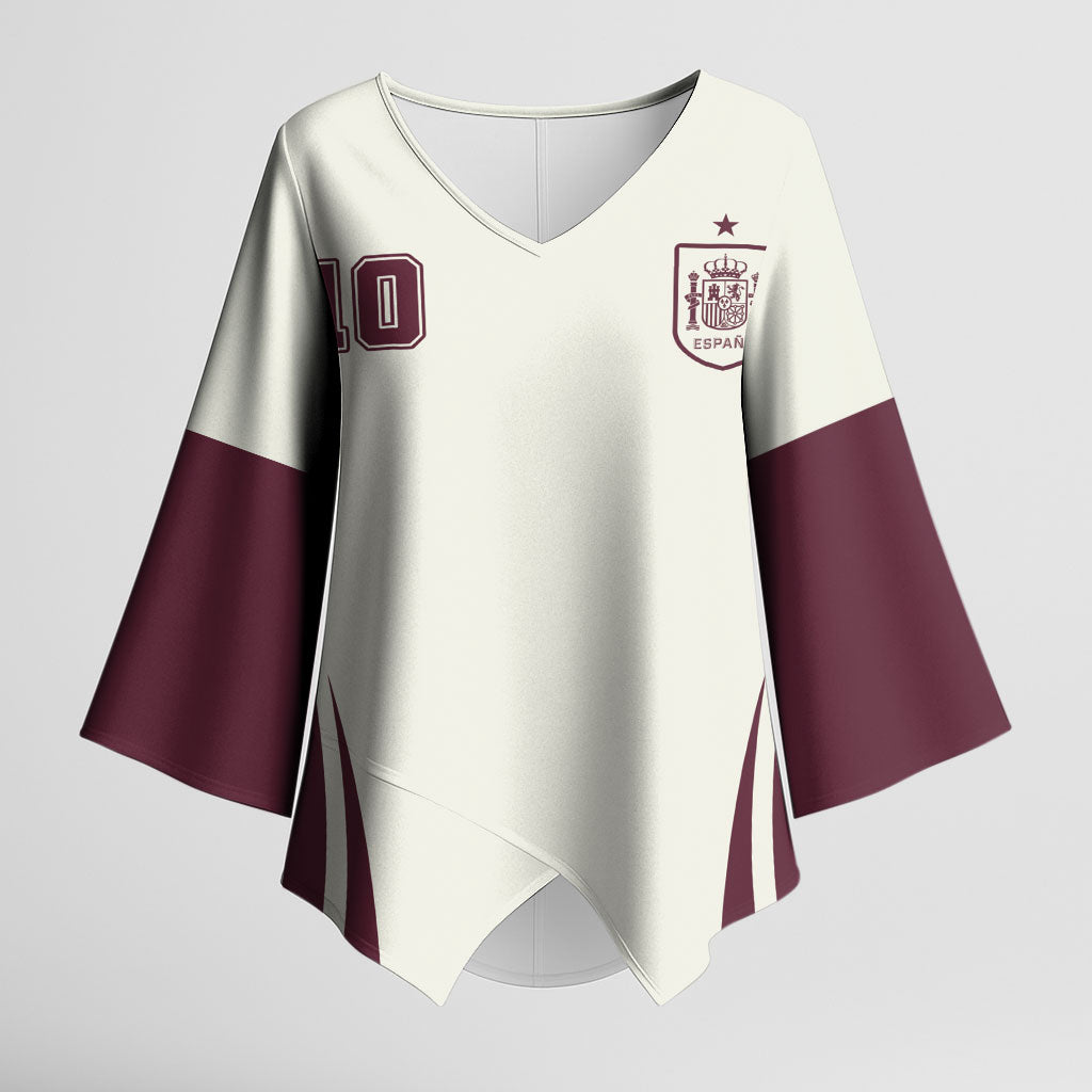 Custom World Football 2026 Spain Kimono Sleeve Blouse Come On Spain Beige Version