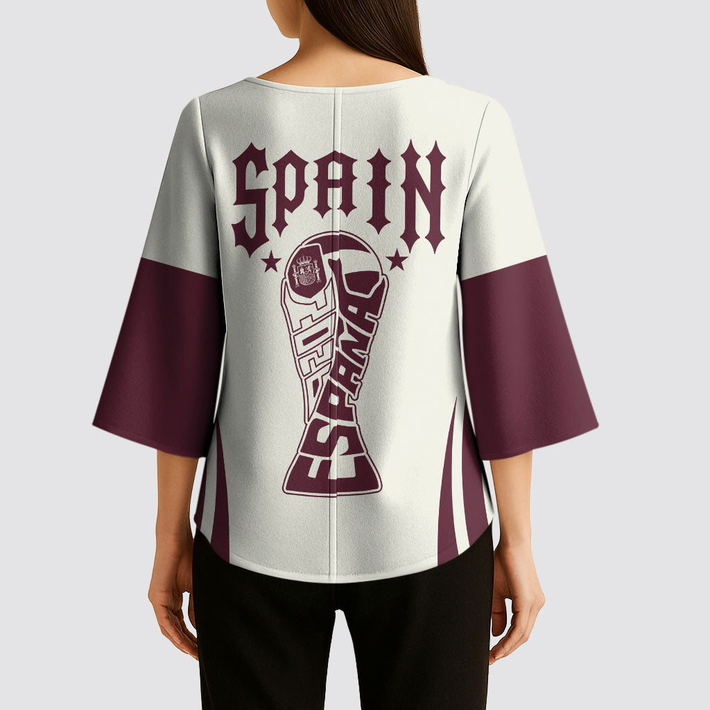 Custom World Football 2026 Spain Kimono Sleeve Blouse Come On Spain Beige Version