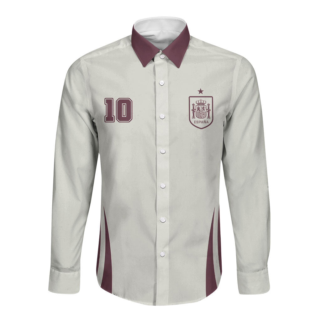 Custom World Football 2026 Spain Long Sleeve Button Shirt Come On Spain Beige Version